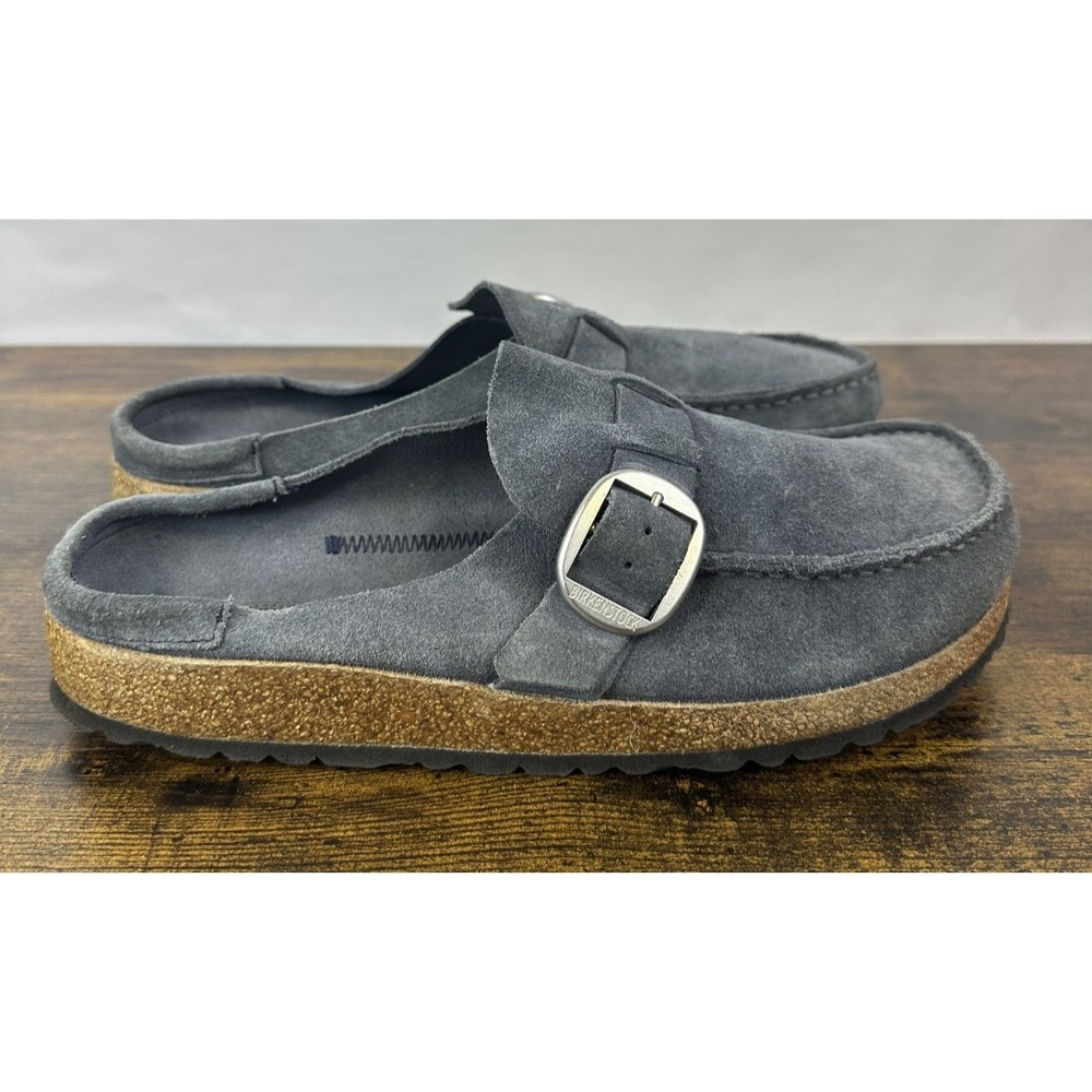 Birkenstock Buckley Blue Grey Suede Clog Cork Shoes Size 41 Women's 10 Men's 8 - Picture 4 of 14